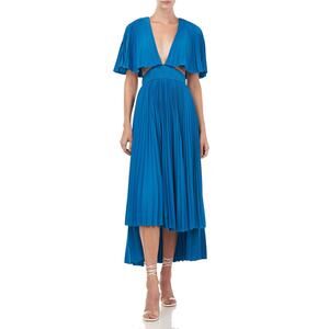 B51 AMUR Dara Pleated Cut Out Midi Dress Blue 4 Accordion Wedding Guest Cocktail